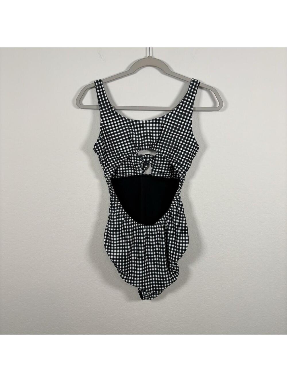 Albion Fit Gingham Top Knot One Piece Swim Suit Black White Womens Size Small - Picture 3 of 7